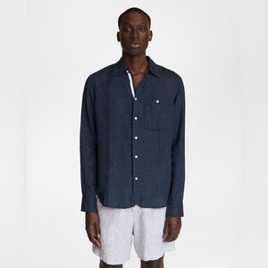 Rag & Bone Fit 2 Levine - Linen Relaxed Fit Button Down Long Sleeved - Navy Blue